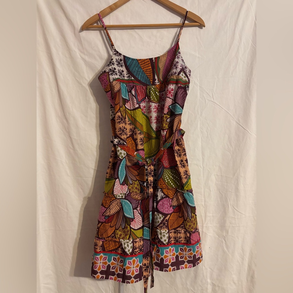 Postella bohemian-style spaghetti straps mini dress. 100% cotton.
